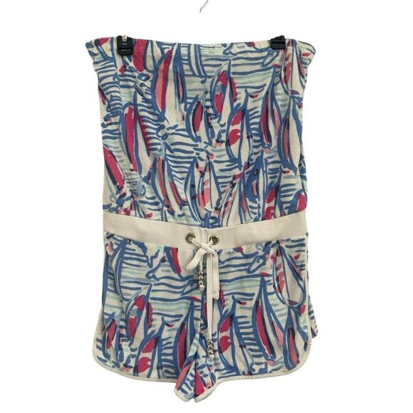 Women’s Lilly Pulitzer Dixon Romper Red Right Return Sailboat Terry Cloth Small - Picture 2 of 12